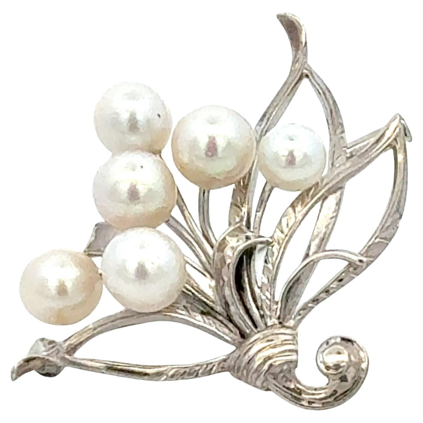 Mikimoto Akoya Pearl Brooch 6.20 mm Sterling Silver Estate