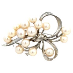 Mikimoto Akoya Pearl Brooch 7.2 mm Sterling Silver Estate