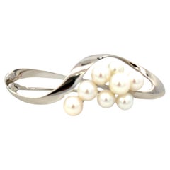 Mikimoto Akoya Pearl Brooch Sterling Silver 5.3 mm Estate