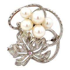 Mikimoto Akoya Pearl Brooch Sterling Silver 6 mm 5.24 Grams Estate
