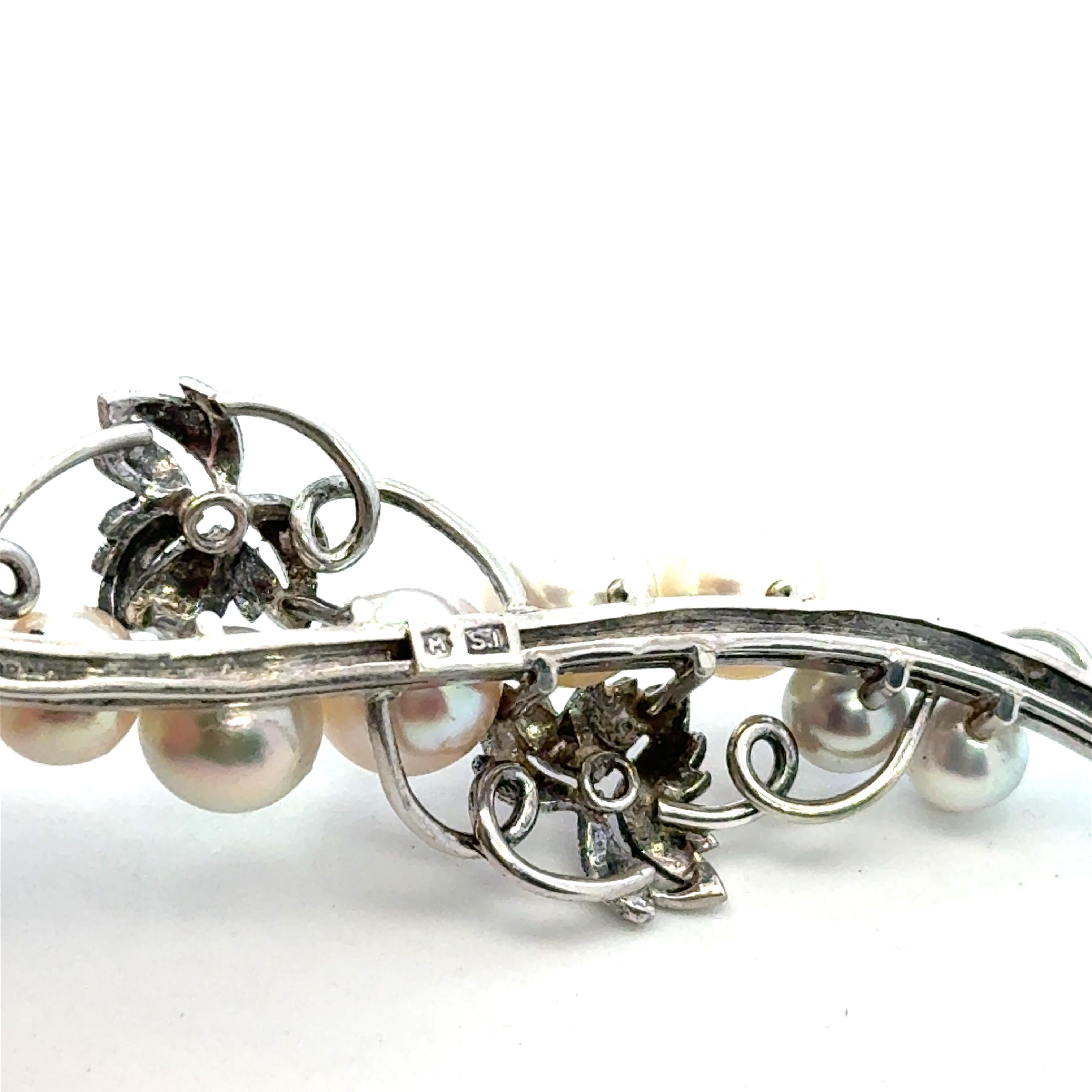 Taglio a sfera Spilla di perle Akoya di Mikimoto in argento Sterling 6,8 mm Estate 8 Grammi in vendita
