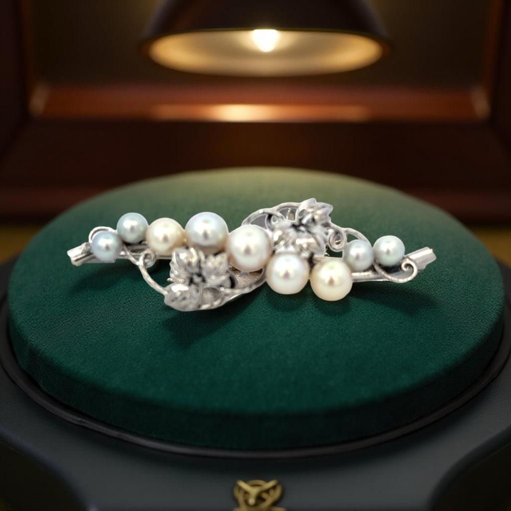 Spilla di perle Akoya di Mikimoto in argento Sterling 6,8 mm Estate 8 Grammi in vendita 3