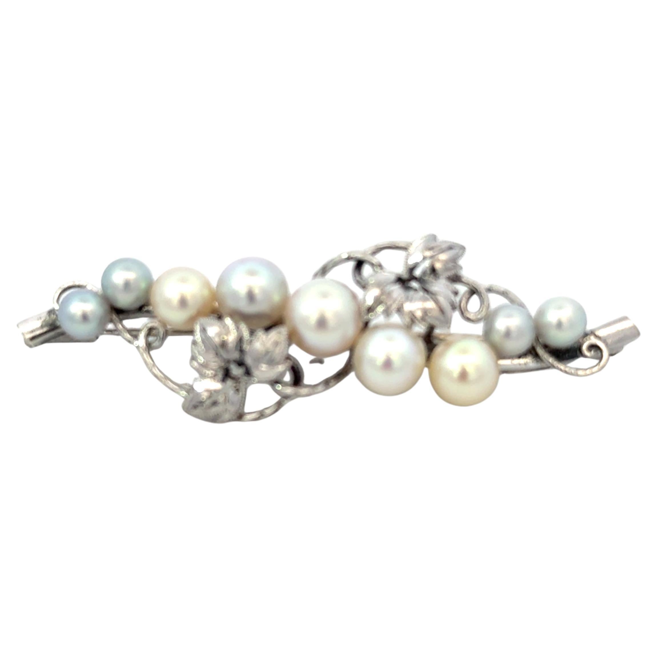 Mikimoto Akoya Pearl Brooch Sterling Silver 6.8 mm Estate 8 Grams
