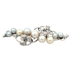 Mikimoto Akoya Pearl Brooch Sterling Silver 6.8 mm Estate 8 Grams