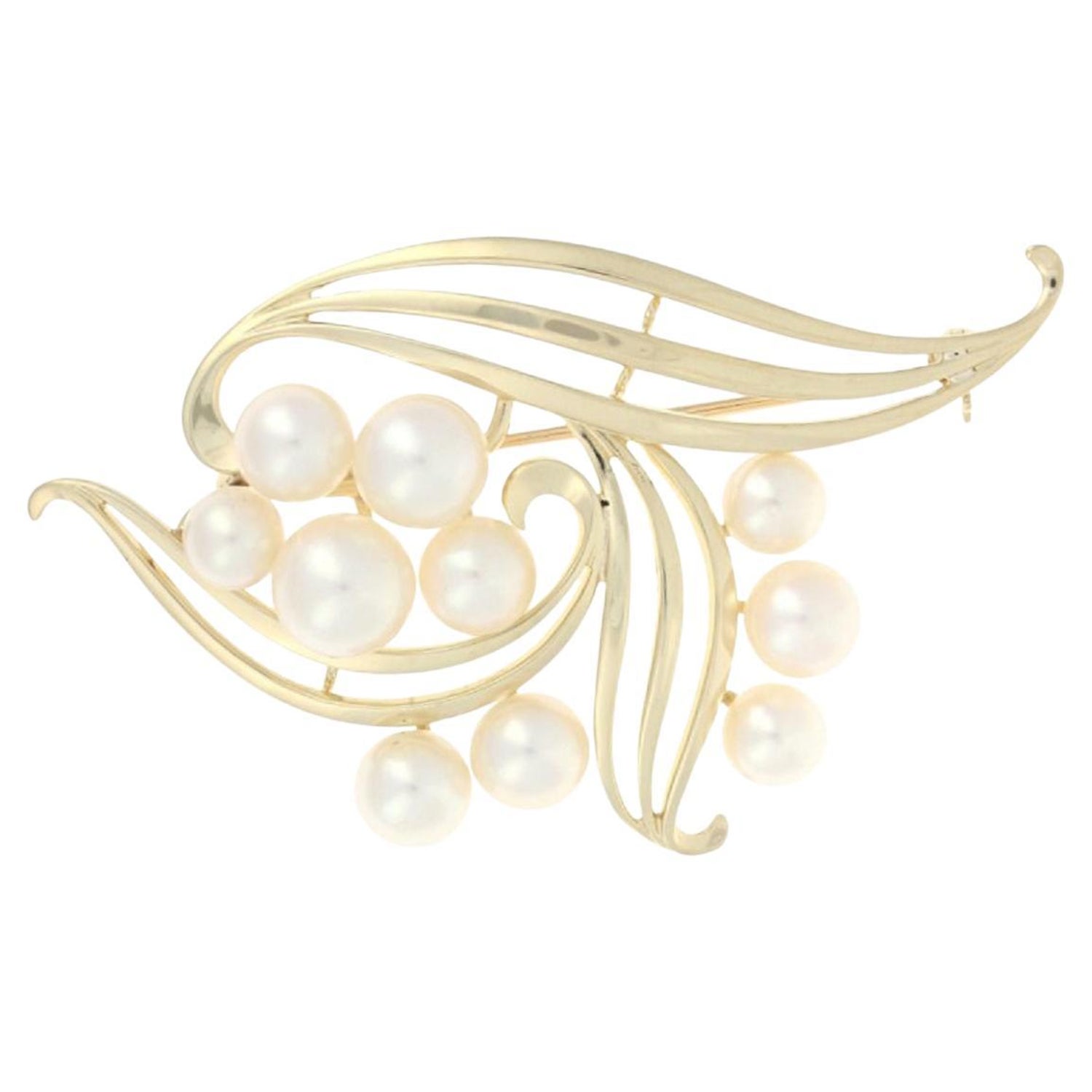 MaisonettedeMadness Cultured Pearl 14K Yellow Gold Pin, Brooch, Pearl Enhancer, 585 Yellow Gold, 14K Stamp, Fine Gold Estate Jewelry, Akoya Fine Pearl Small Pin