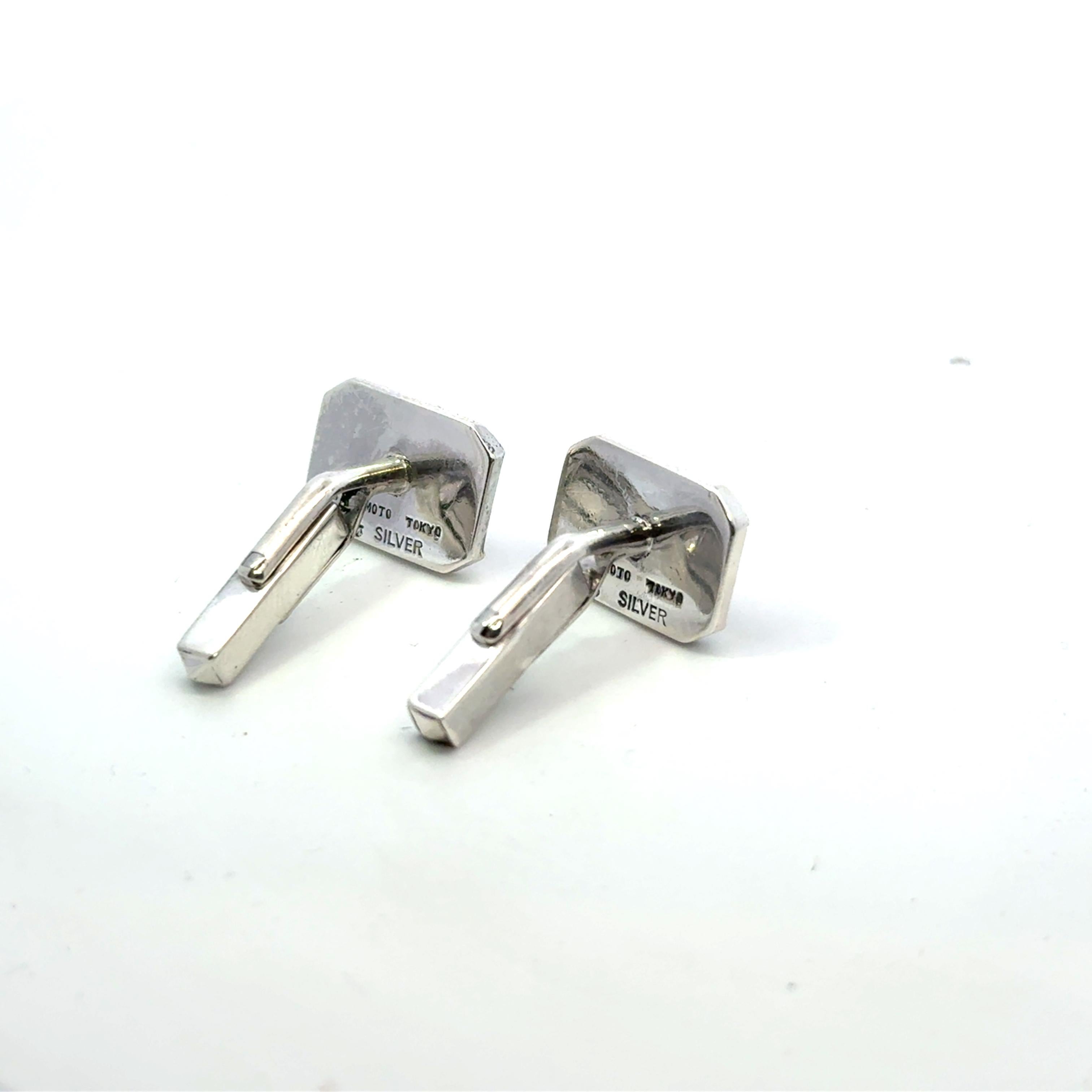 Mikimoto Akoya Boutons de manchette en argent sterling de 6 mm Bon état - En vente à Brooklyn, NY