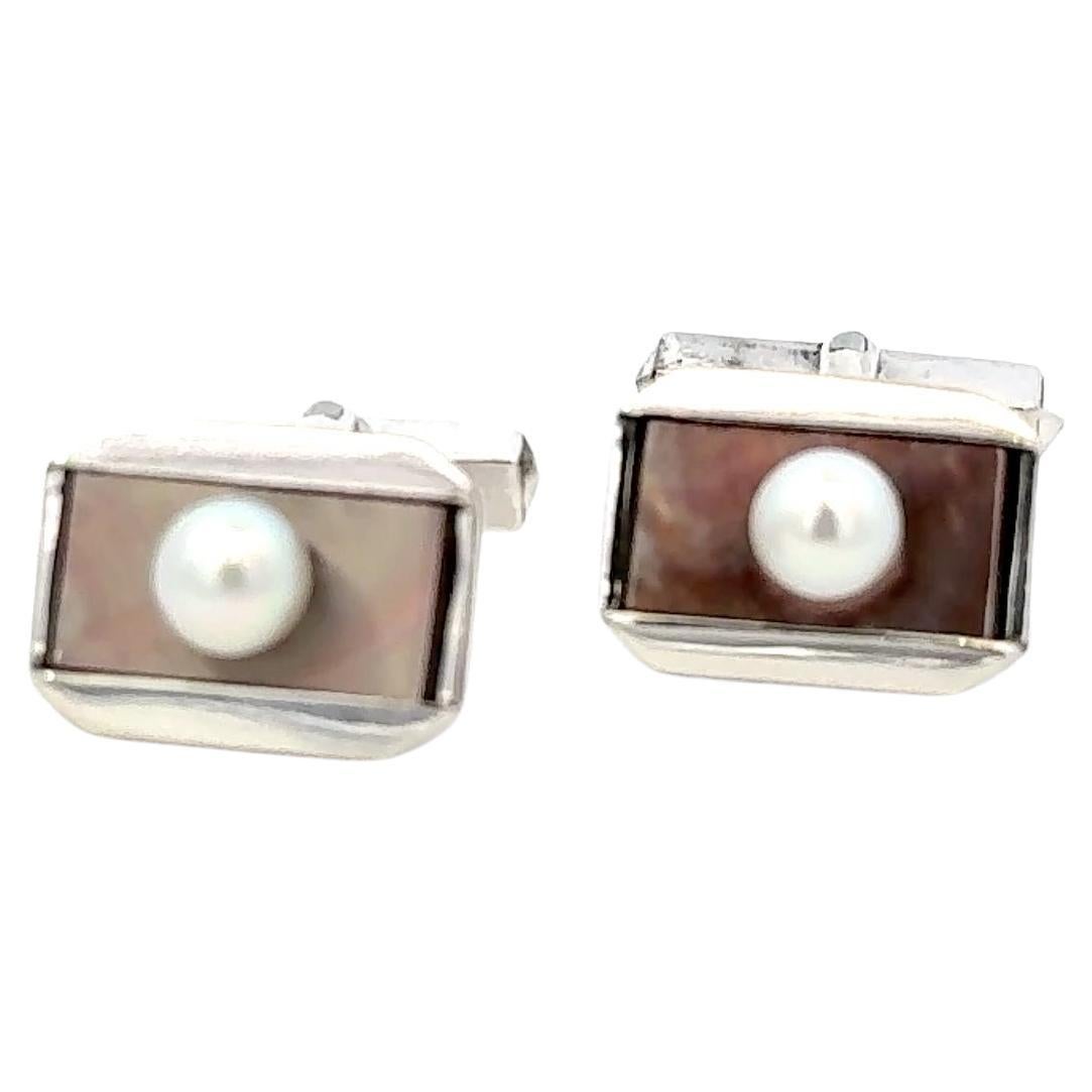 Mikimoto Akoya Pearl Cufflinks 6 mm Sterling Silver Estate