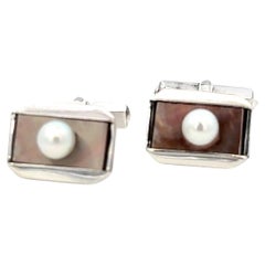 Mikimoto Akoya Pearl Cufflinks 6 mm Sterling Silver Estate