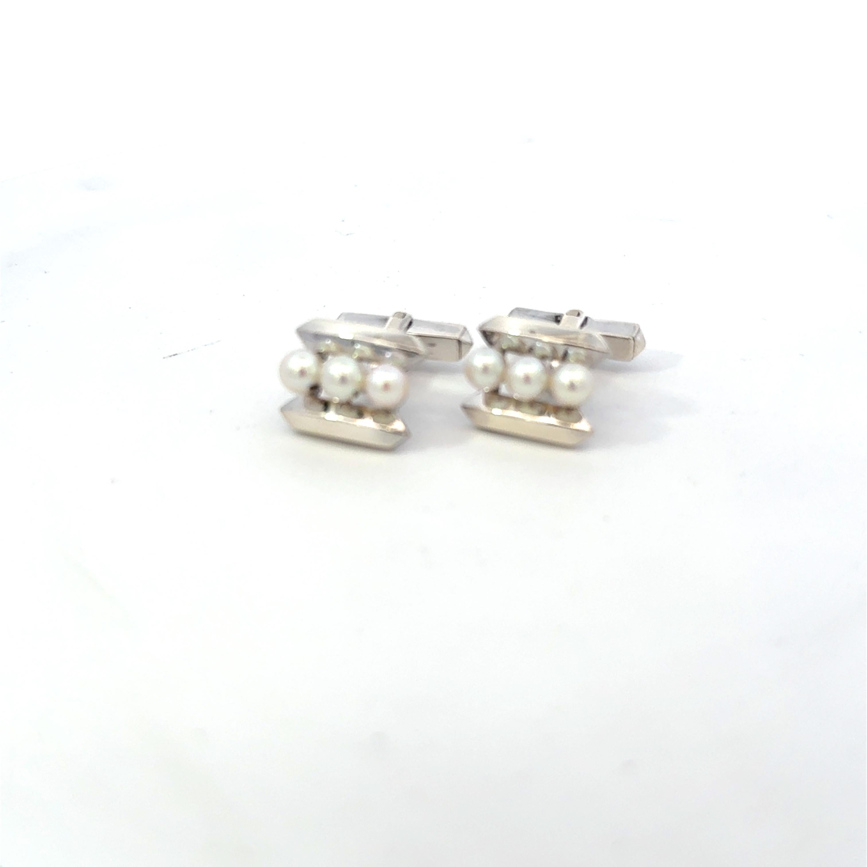 Mikimoto Akoya Pearl Cufflinks Sterling Silver 4.75 mm Estate For Sale 1