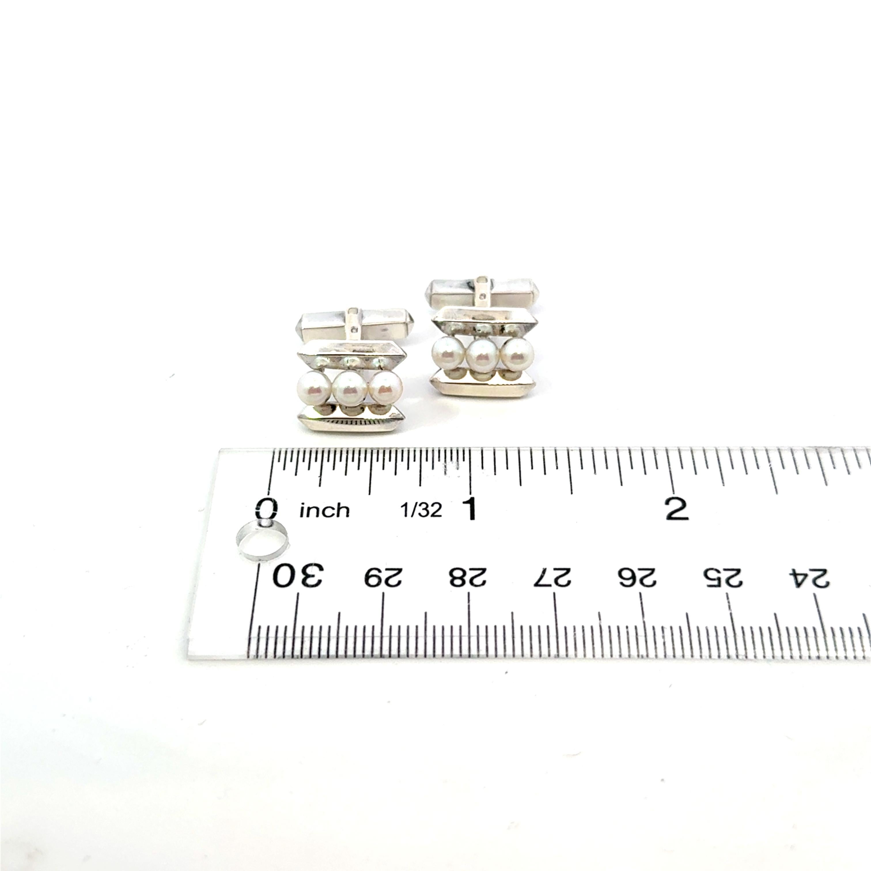 Mikimoto Akoya Pearl Cufflinks Sterling Silver 4.75 mm Estate For Sale 2