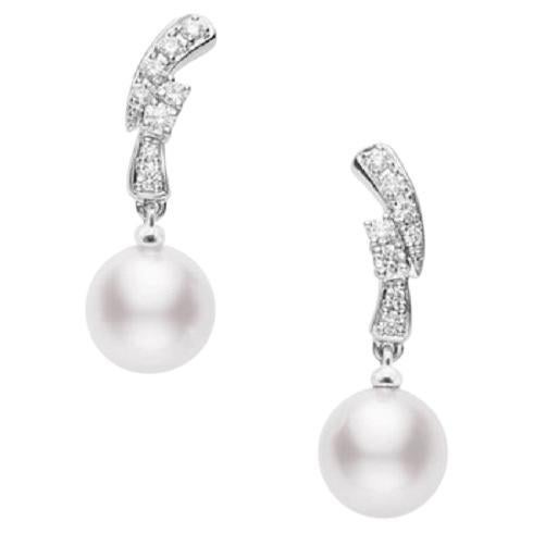 Mikimoto Akoya Pearl & Diamond Dangle Earrings in 18k White Gold MEA10237ADXW