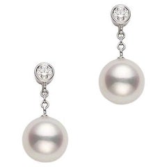 Mikimoto Akoya Pearl & Diamond Drop Earrings with 18k White Gold PEA1031DW