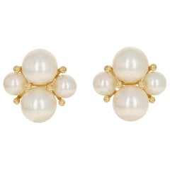 Mikimoto Akoya Pearl Earrings, 18 Karat Yellow Gold Pierced Studs with Box
