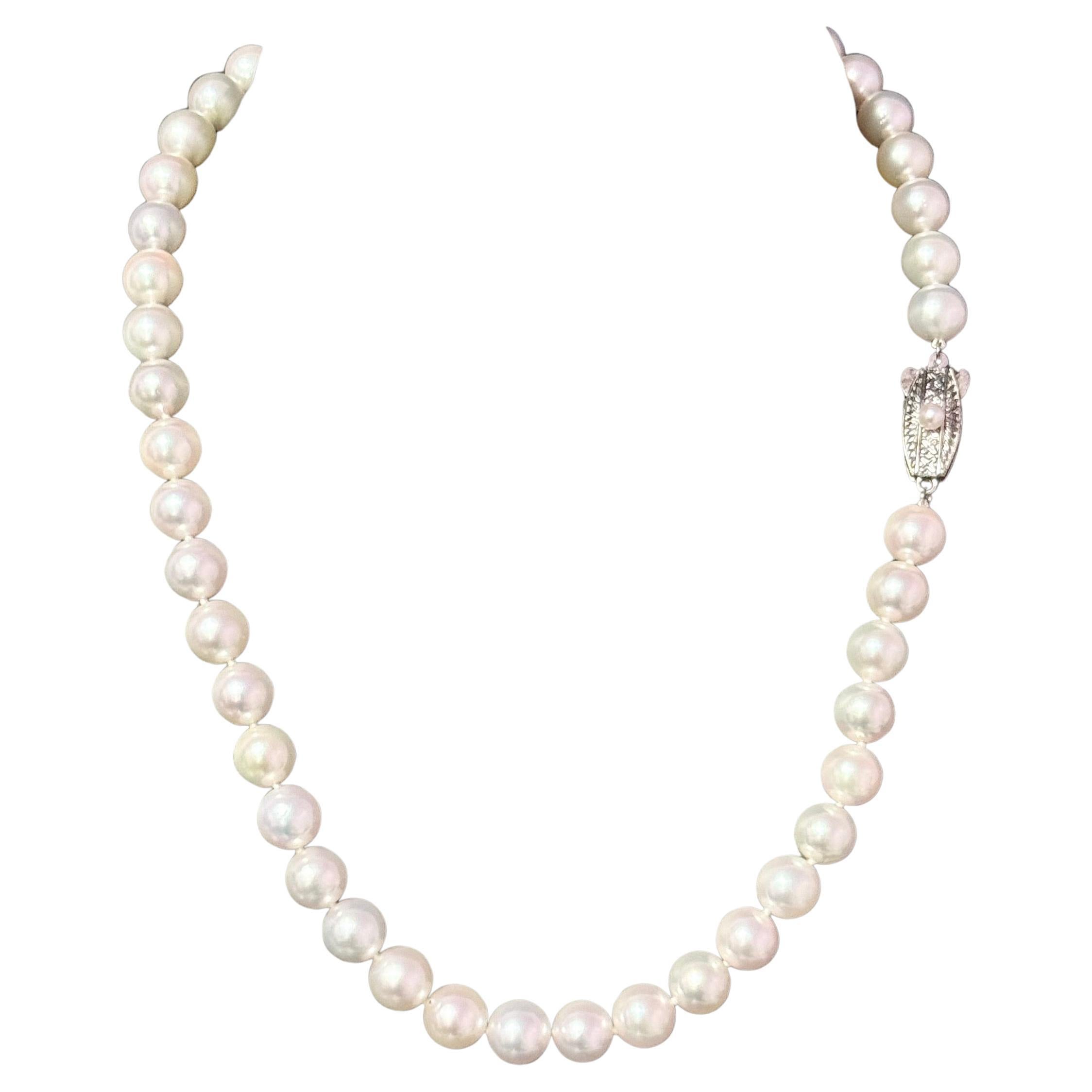 Mikimoto Akoya Pearl Necklace 17" Sterling Silver 8 - 8.5 mm Estate