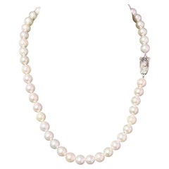 Mikimoto Akoya Pearl Necklace 17" Sterling Silver 8 - 8.5 mm Estate