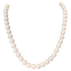 Vintage Mikimoto Estate Akoya Pearl Necklace 18k Yellow Gold 20" 9.5 mm Certified