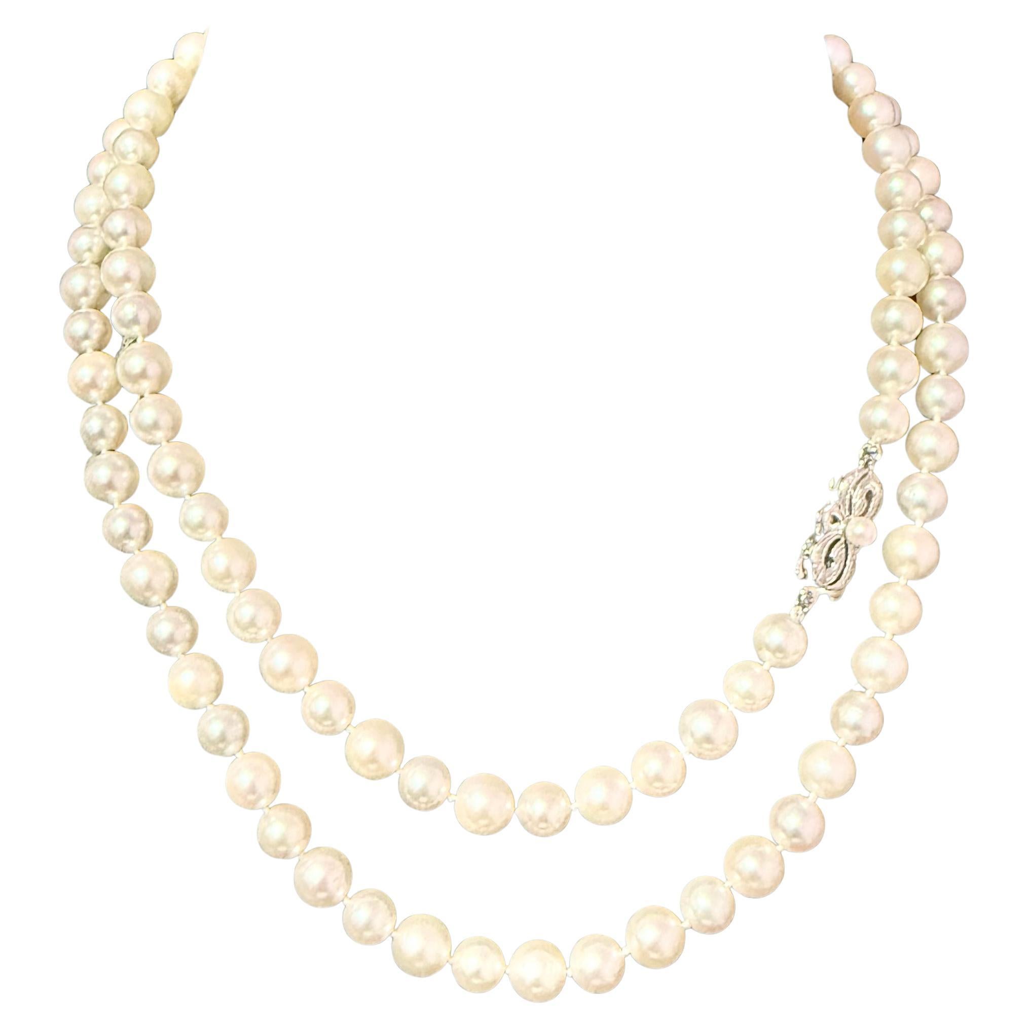 Mikimoto Akoya Perlenkette 31" 7 mm Silberverschluss Nachlass