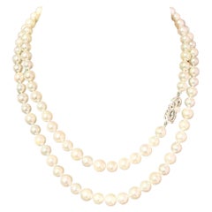 Mikimoto Akoya Pearl Necklace 31" 7 mm Silver Clasp Estate