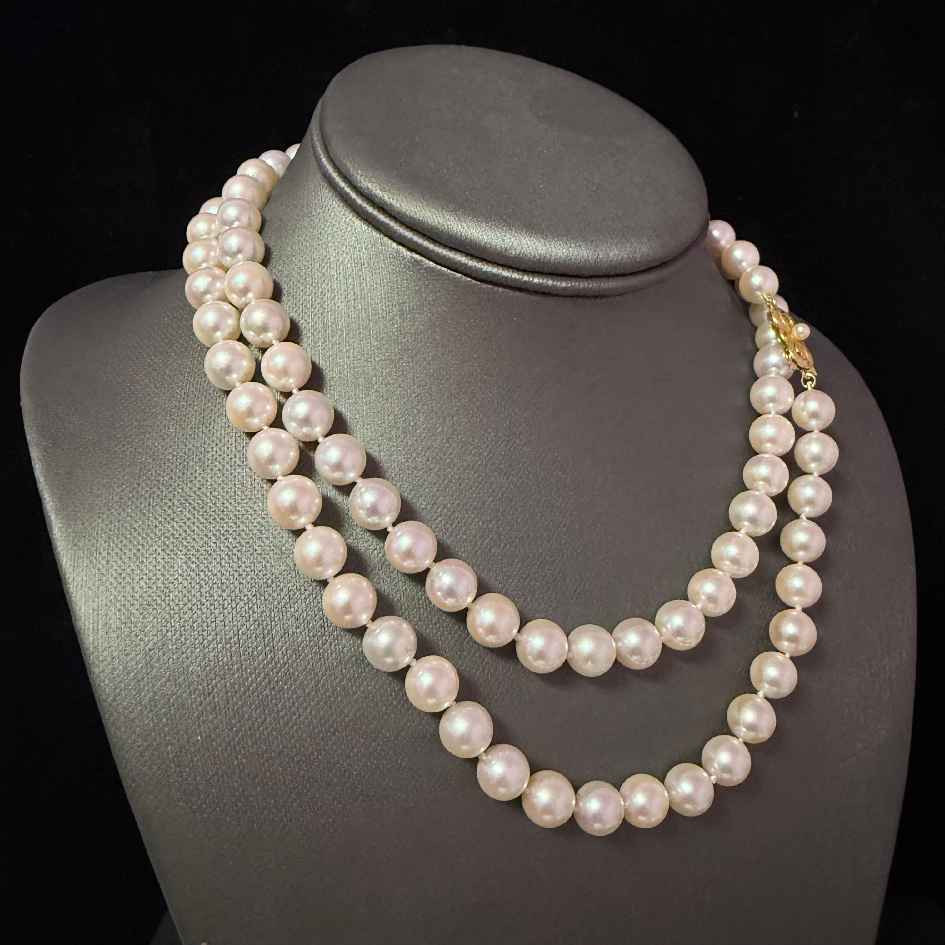 Taglio rotondo Collana di perle Mikimoto Akoya da 9 mm e 33,5