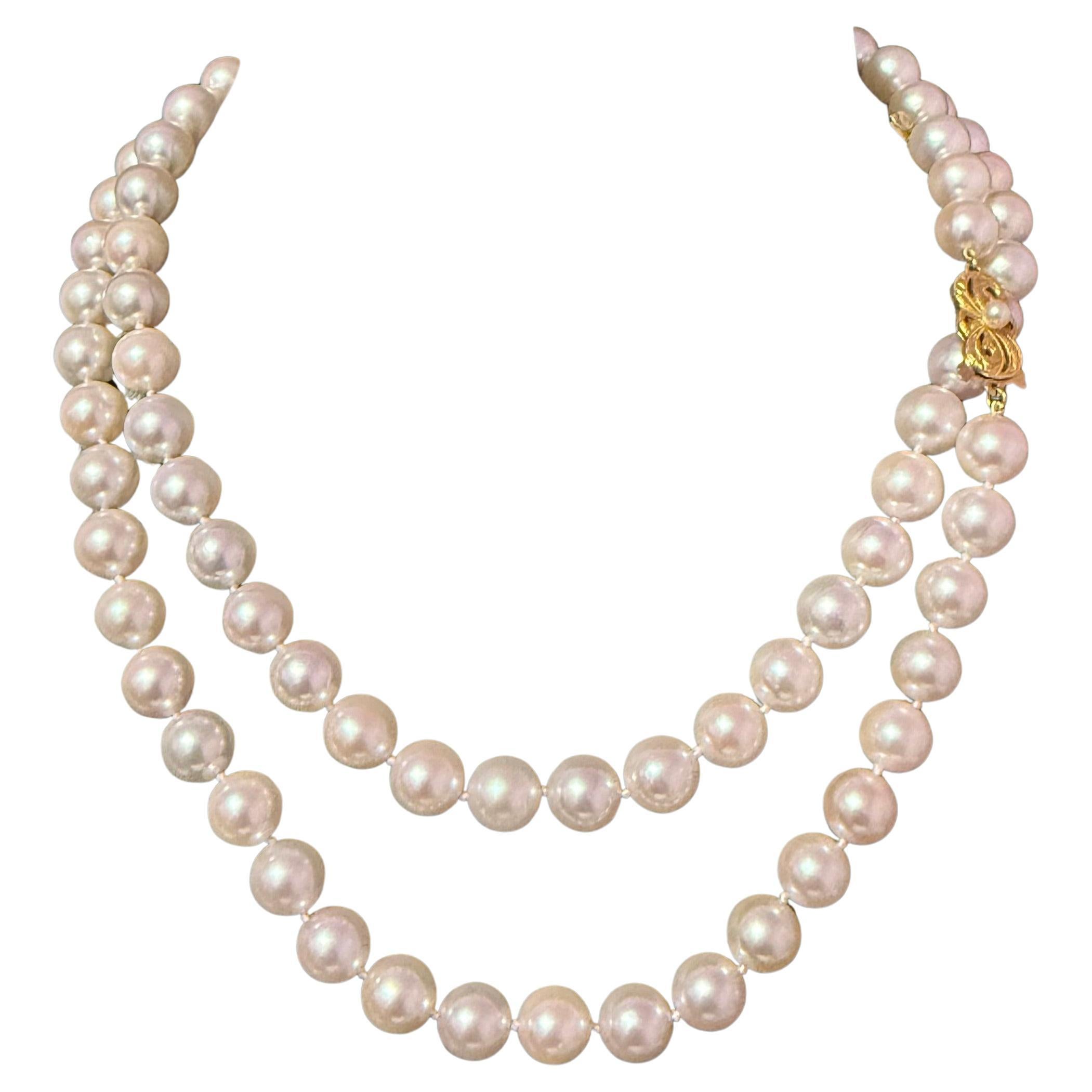Mikimoto Collier de perles d'Akoya 33.5" 9 mm Or 18k Estate Certified $19410
