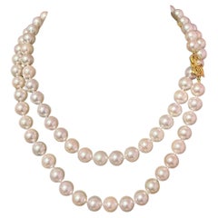 Collana di perle Mikimoto Akoya da 9 mm e 33,5" in oro 18k con certificazione di proprietà $19410