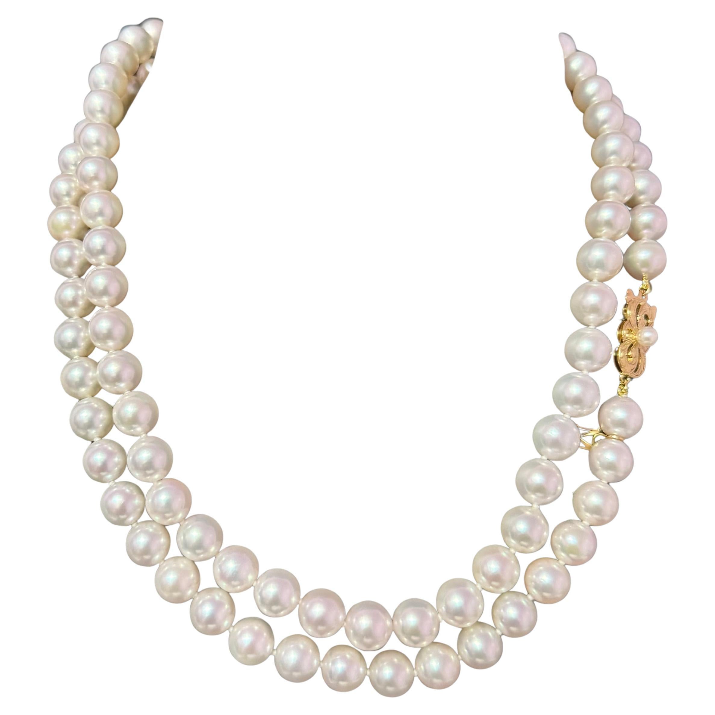 Mikimoto Akoya Collier de perles 34" 8,5 mm certifié de succession en or 18k