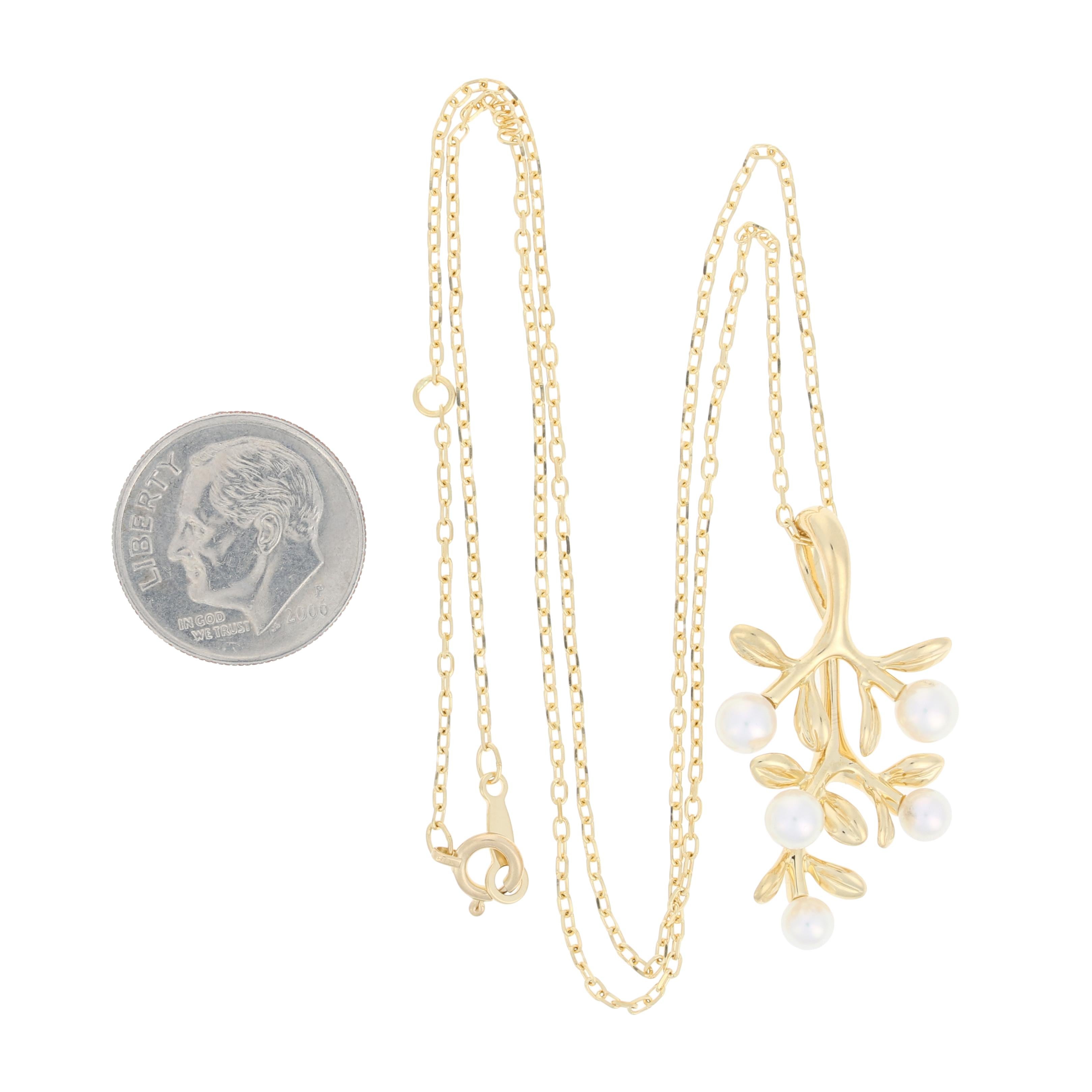 Pearl Olive Branch Pendant 18 Karat Yellow Gold at 1stDibs