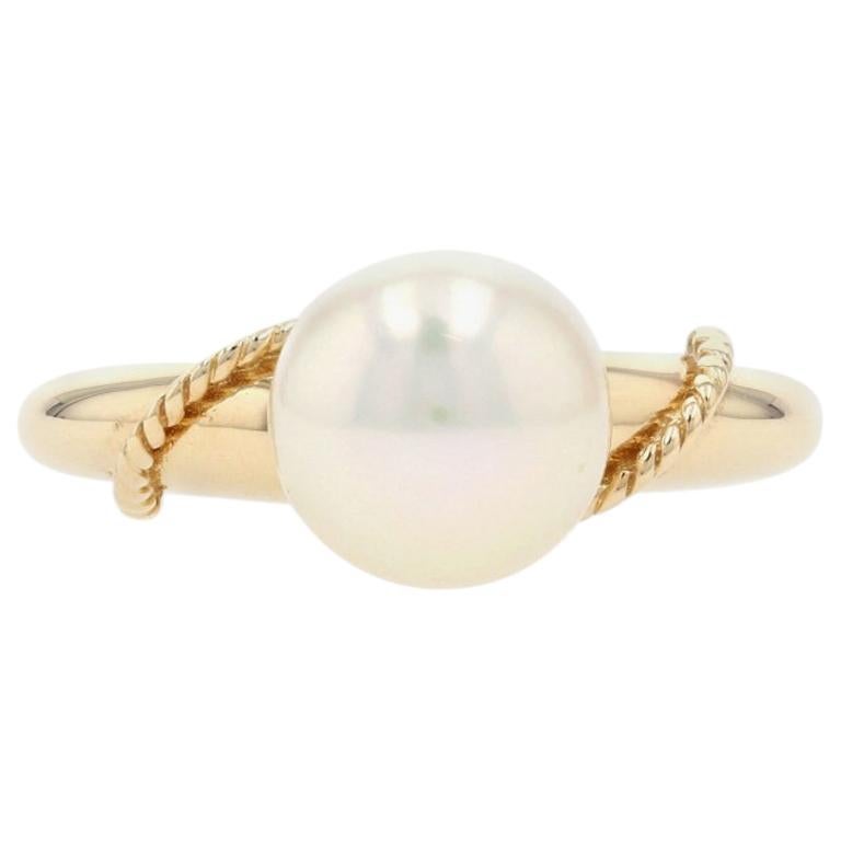 Mikimoto Akoya Pearl Ring Yellow Gold, 18 Karat Solitaire with Boxes