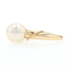 Mikimoto Akoya Pearl Ring Yellow Gold, 18 Karat Solitaire with Boxes