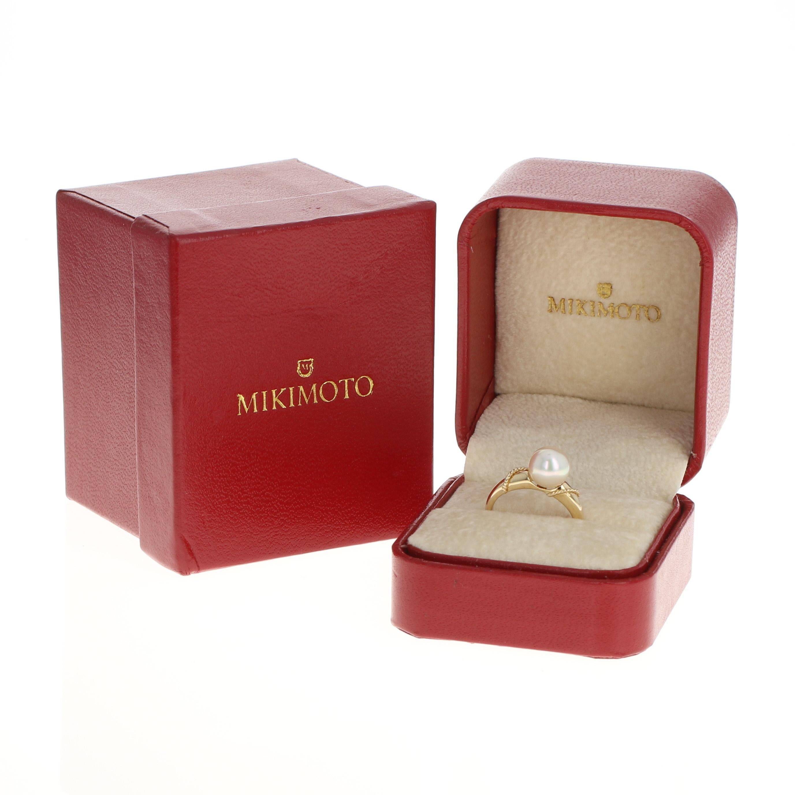 Mikimoto Akoya Pearl Ring Yellow Gold, 18 Karat Solitaire with Boxes 1