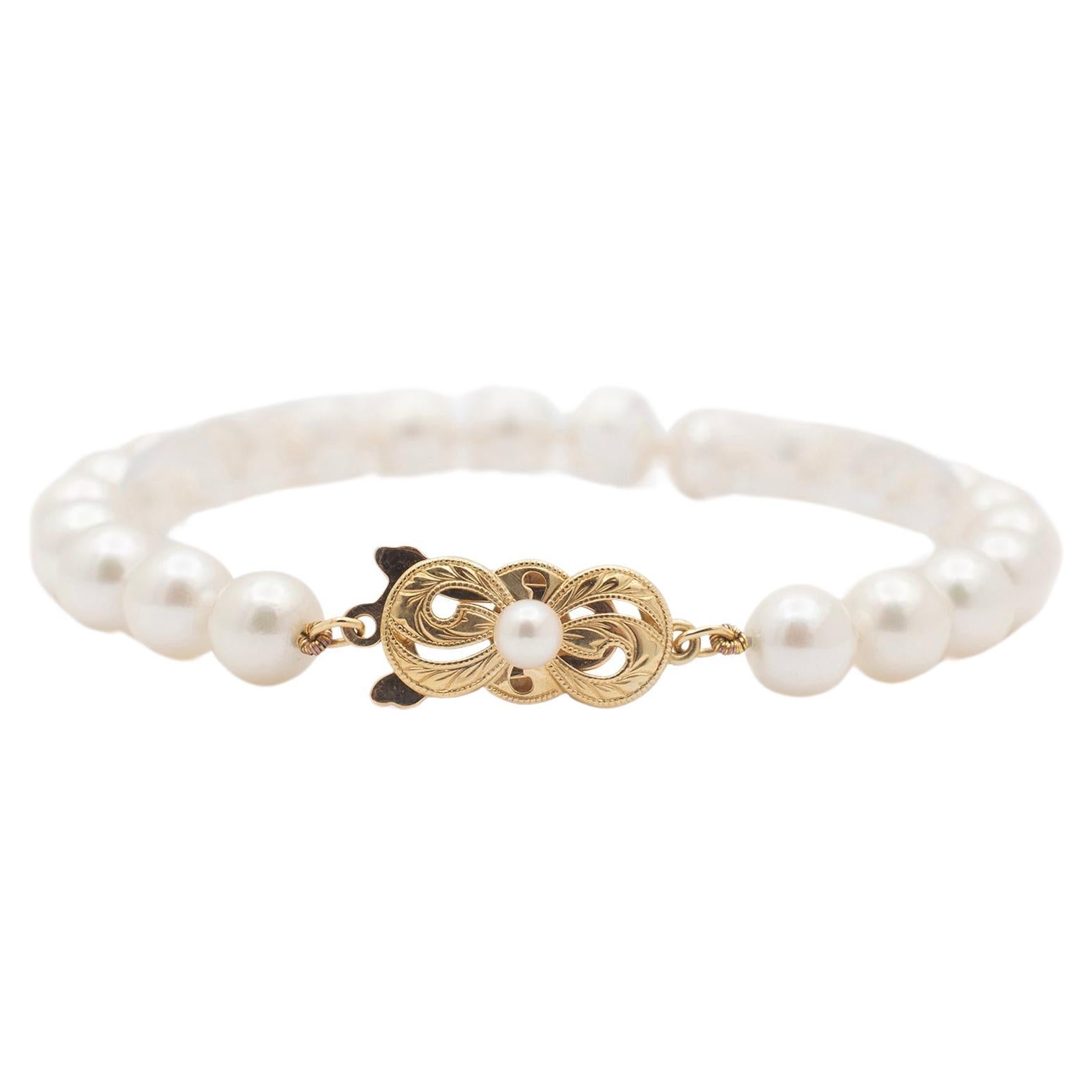 Mikimoto Akoya Perlenstrang-Gliederarmband - Verschluss aus 18 Karat Gelbgold im Angebot