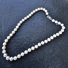 Mikimoto Akoya Perlen Strang Halskette 18k Weißgold Verschluss 8,5mm bis 9mm 18"