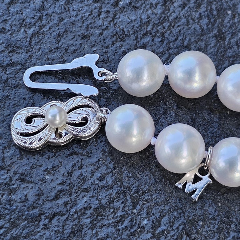 Collier Perles De Culture Akoya 40cm, Or Blanc 18 Carats, Fermoir Diamants, 42g, Occasion Très Bon état