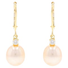 Boucles d'oreilles pendantes diamantées en perles d'Akoya de Mikimoto - 18k percées