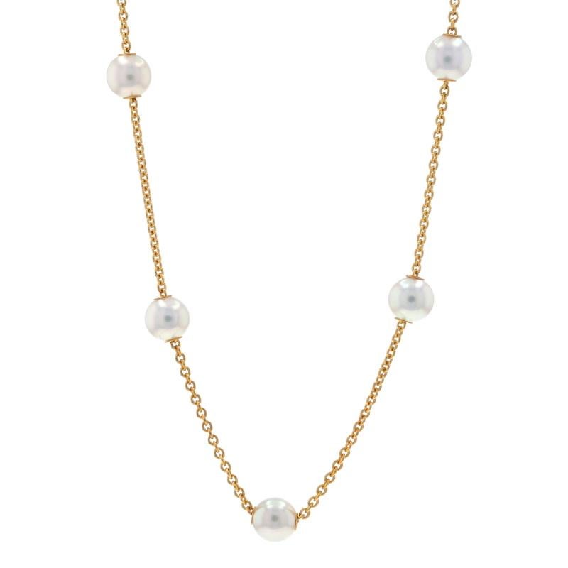 Bead Mikimoto Akoya Pearls Station Necklace & Bracelet Set Yellow Gold 18k For Sale