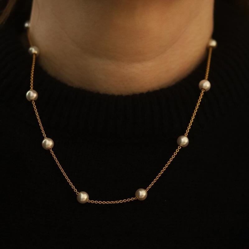 Mikimoto Akoya Pearls Station Necklace & Bracelet Set Yellow Gold 18k In Excellent Condition For Sale In Greensboro, NC