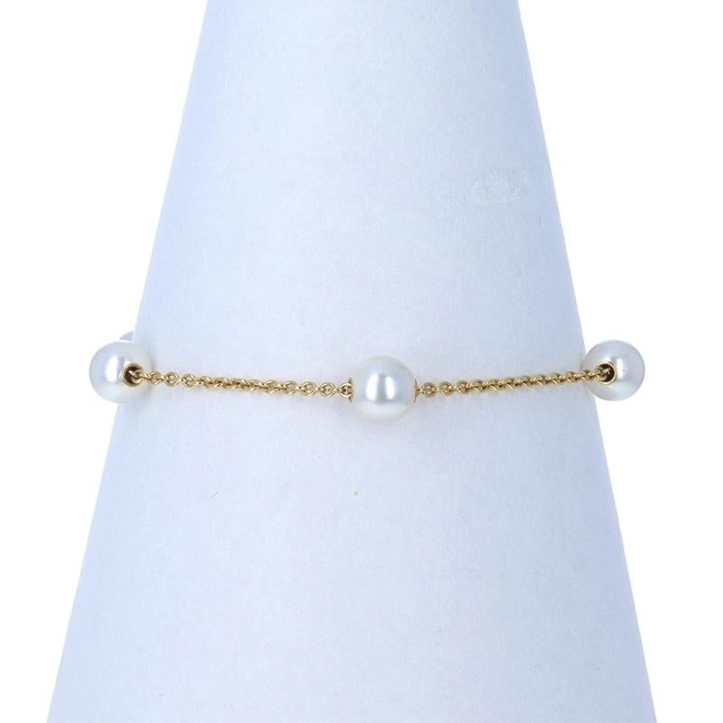 Women's Mikimoto Akoya Pearls Station Necklace & Bracelet Set Yellow Gold 18k For Sale
