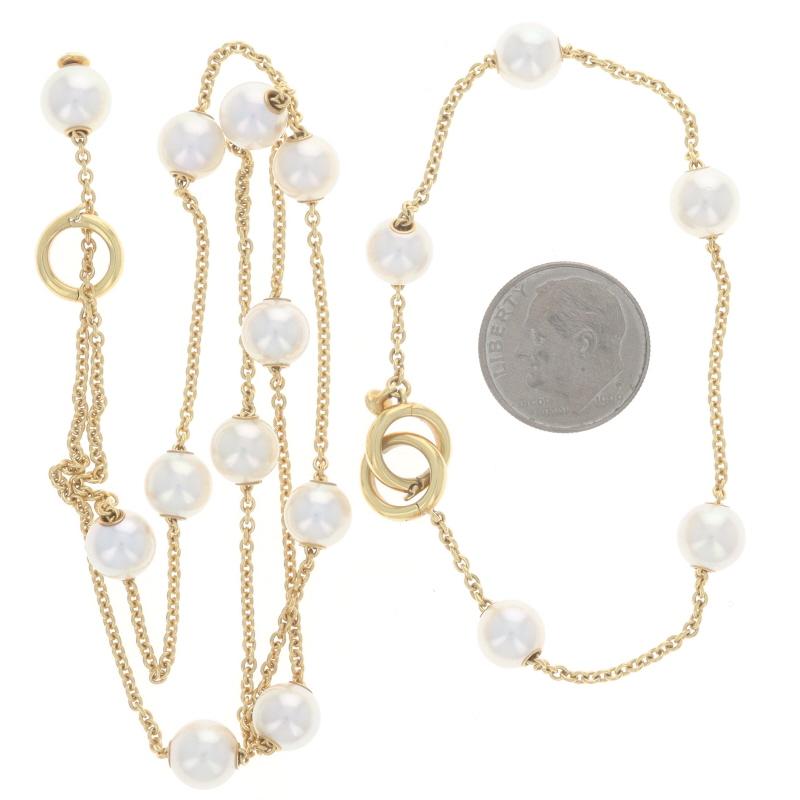 Mikimoto Akoya Pearls Station Necklace & Bracelet Set Yellow Gold 18k For Sale 3