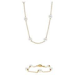 Mikimoto Akoya Pearls Station Necklace & Bracelet Set Yellow Gold 18k