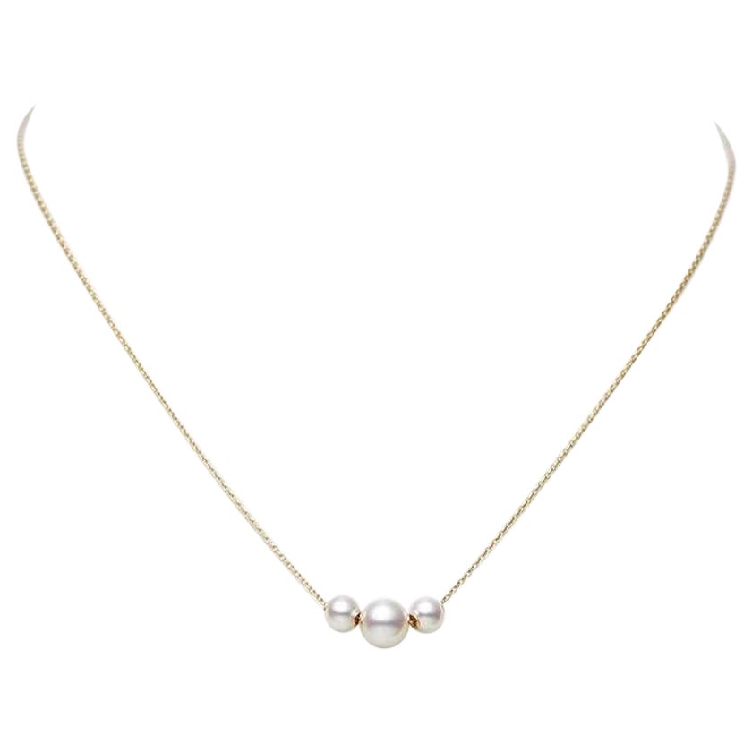 Mikimoto Akoya Three Pearl Yellow Gold Station Necklace MPQ10081AXXK