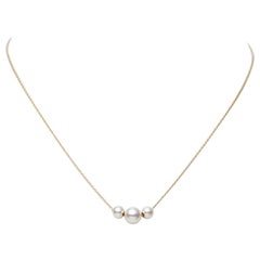 Mikimoto Akoya Three Pearl Yellow Gold Station Necklace MPQ10081AXXK