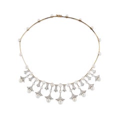 Vintage Pearl & Diamond Platinum and Gold Necklace