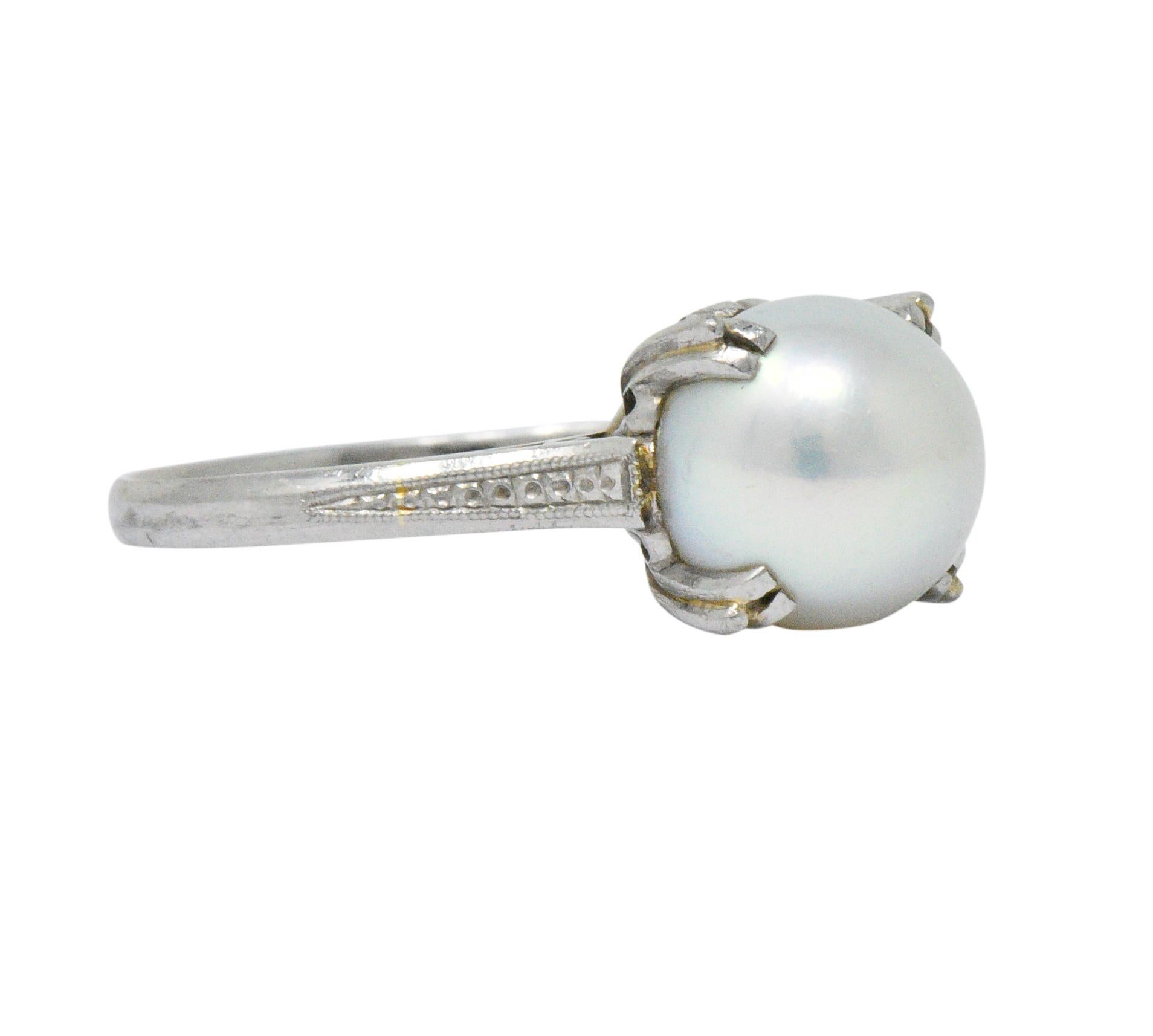Mikimoto Art Deco Cultured Pearl Platinum Ring In Excellent Condition In Philadelphia, PA