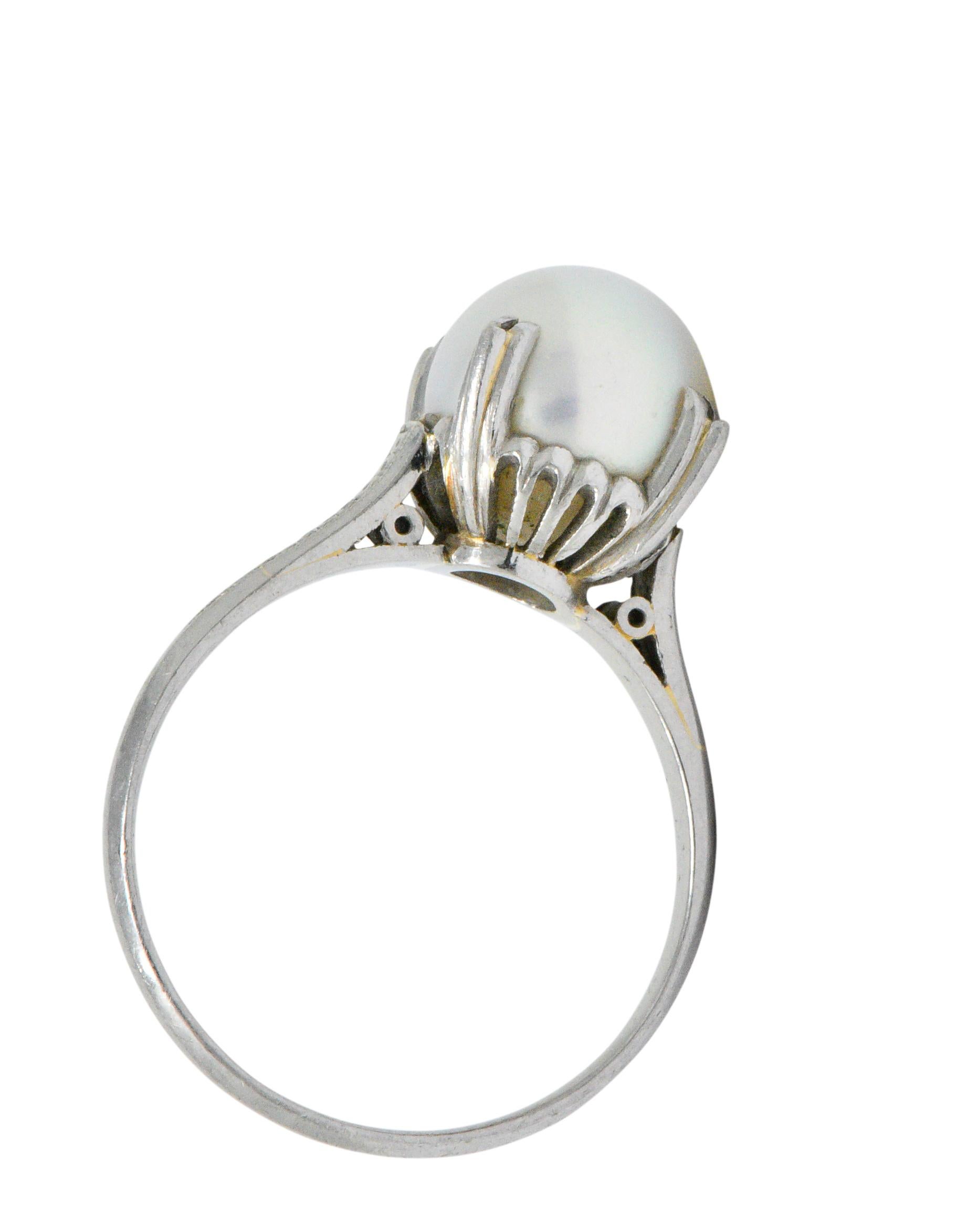 Mikimoto Art Deco Cultured Pearl Platinum Ring In Excellent Condition In Philadelphia, PA