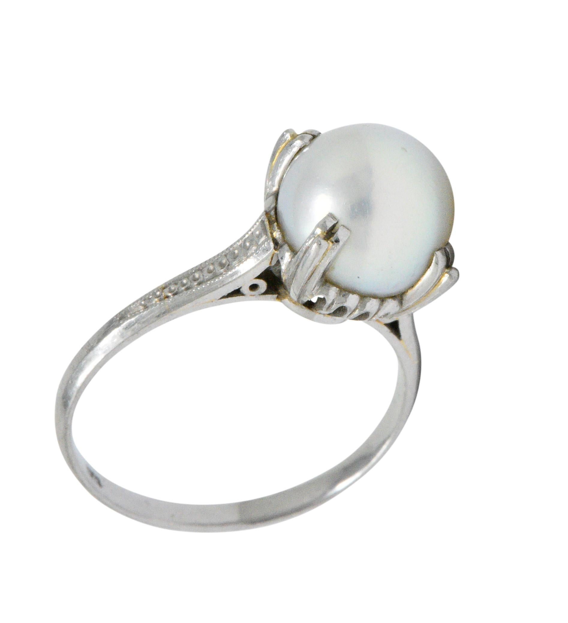Mikimoto Art Deco Cultured Pearl Platinum Ring 1