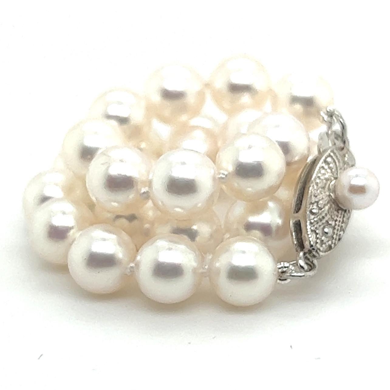 Ball Cut Mikimoto Authentic Estate Akoya Pearl Bracelet Silver Clasp