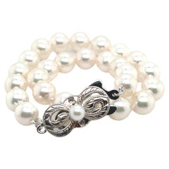 Mikimoto Bracelet Akoya en perles avec fermoir en argent et fermoir authentique