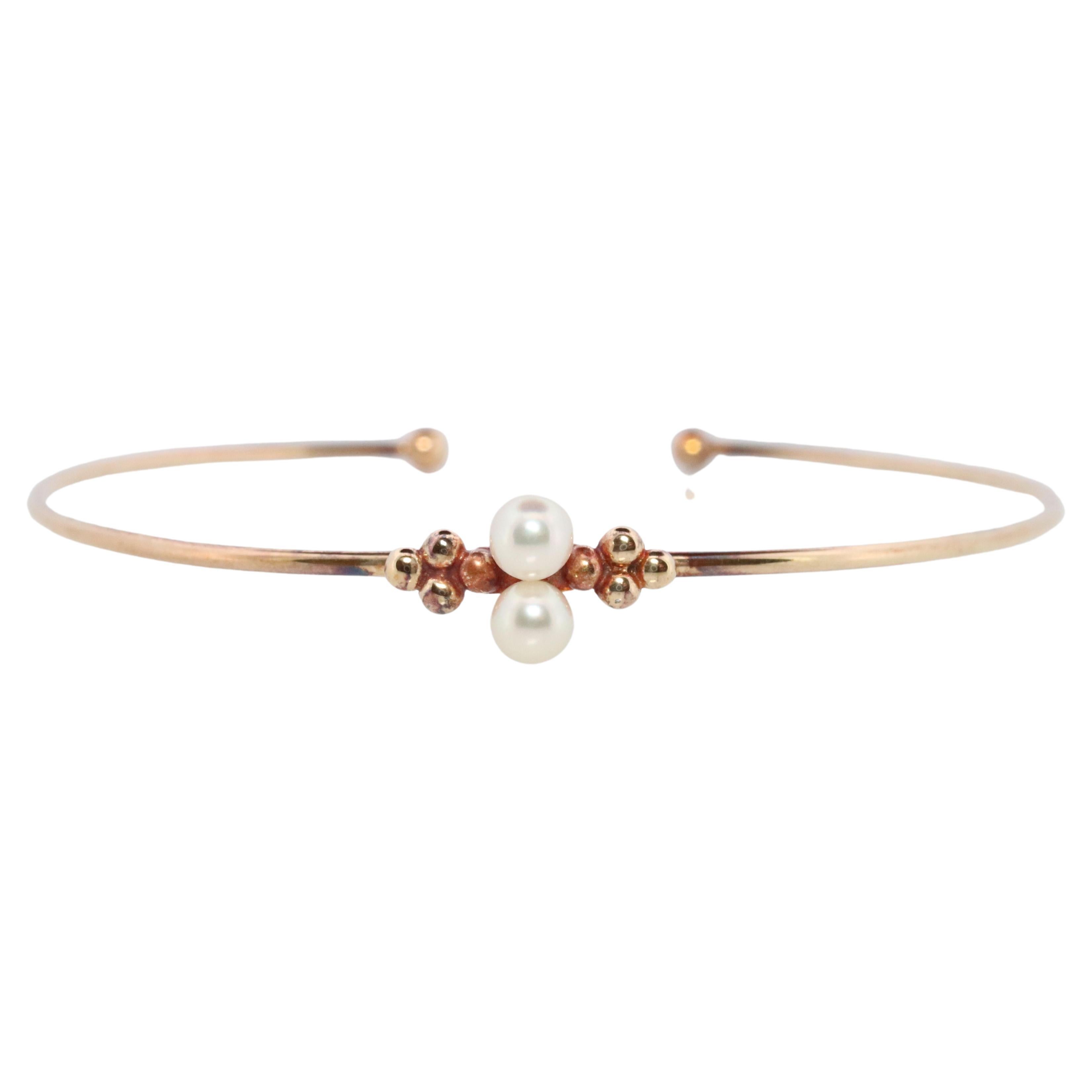 Mikimoto Bangle. Vintage 14k Gold Mikimoto Pearl Bangle Bracelet Dainty.
