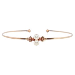Mikimoto Bangle. Vintage 14k Gold Mikimoto Pearl Bangle Bracelet Dainty.