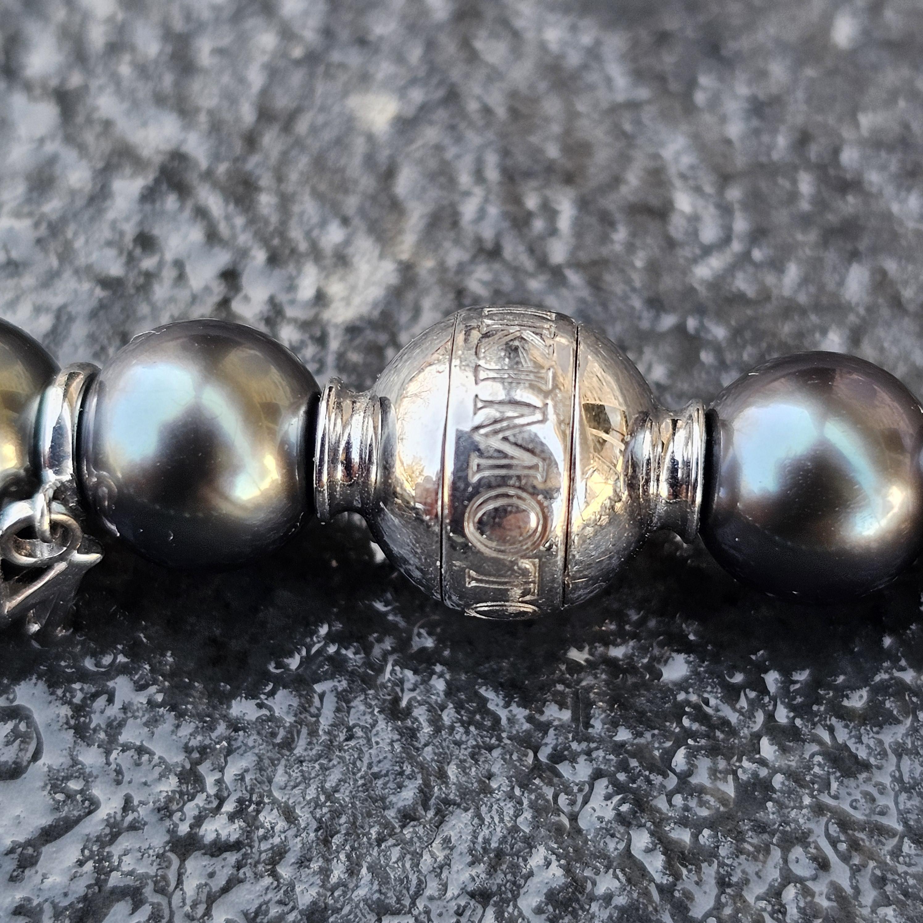 Mikimoto Black Peacock South Sea Pearl Bracelet 8-9mm 18k White Gold Diamond 8